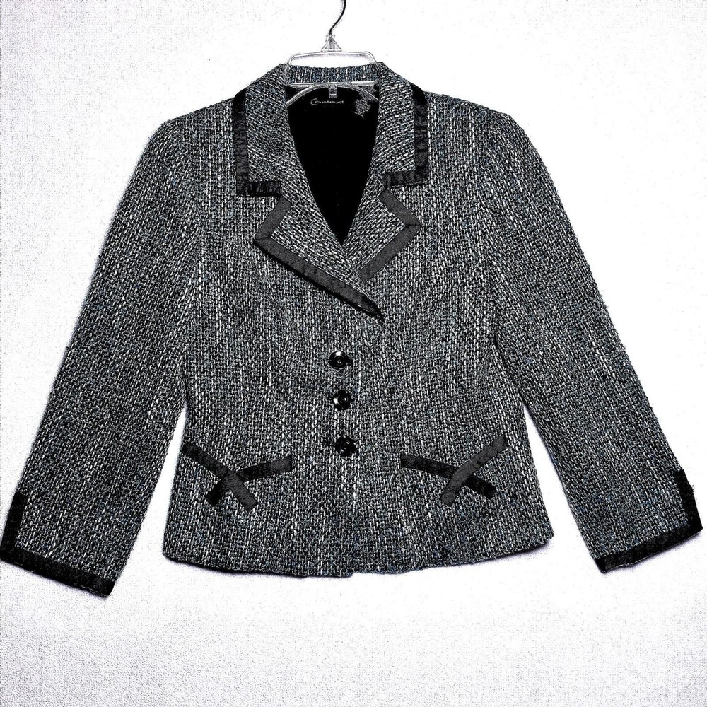 Context Vintage 90s Y2K Blue Green Tweed Blazer and Skirt Set Size 2 Suit